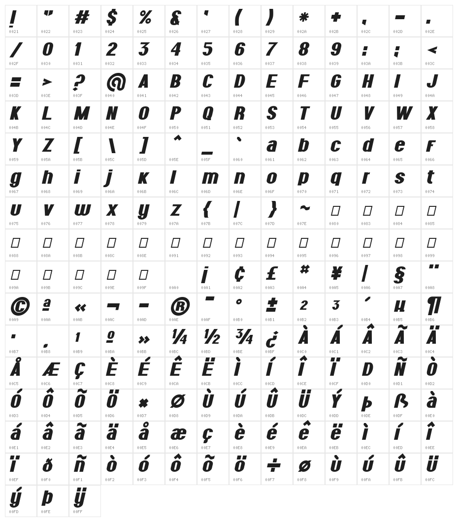 Grus-Italic Character Map