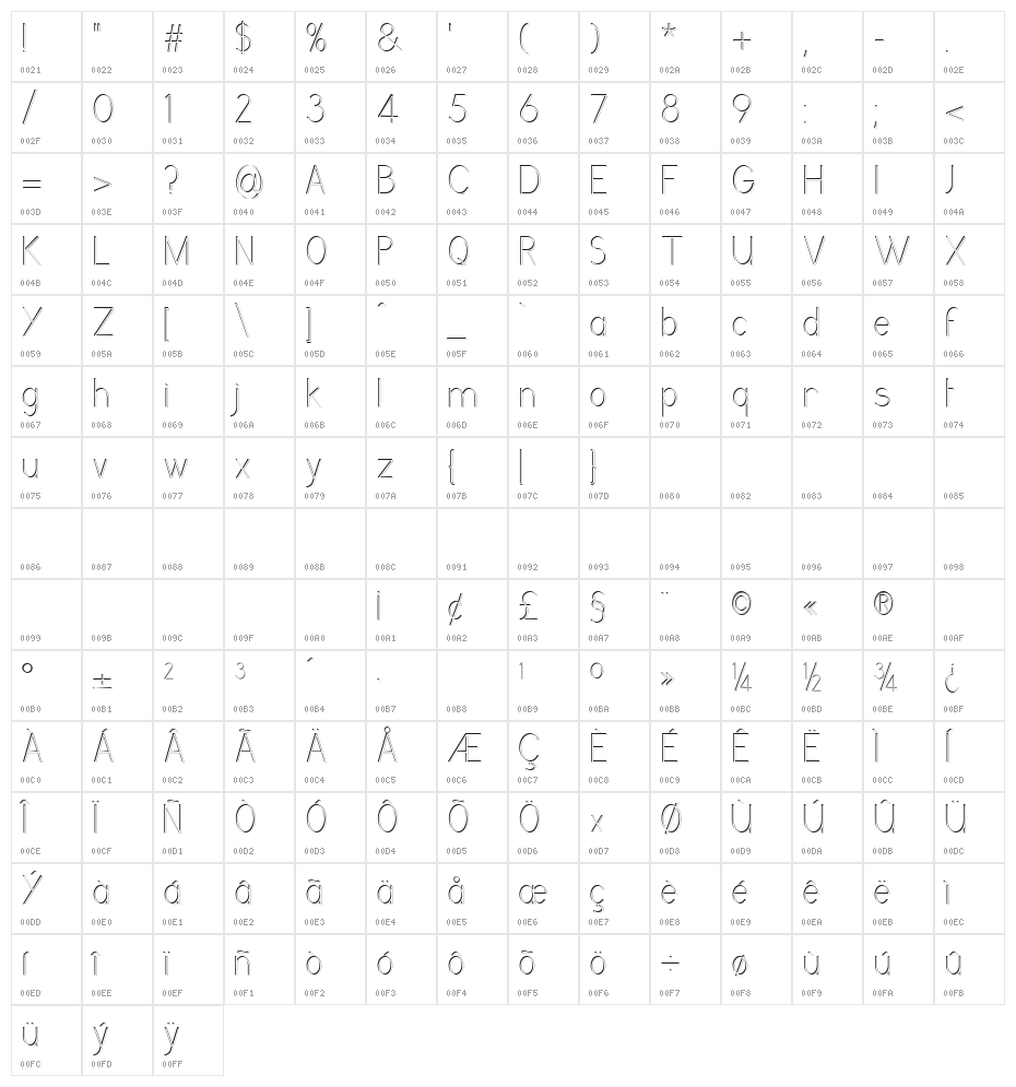GrutchGroteskShaded Condensed Light Character Map