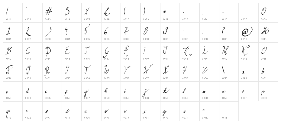 graceful regular Character Map