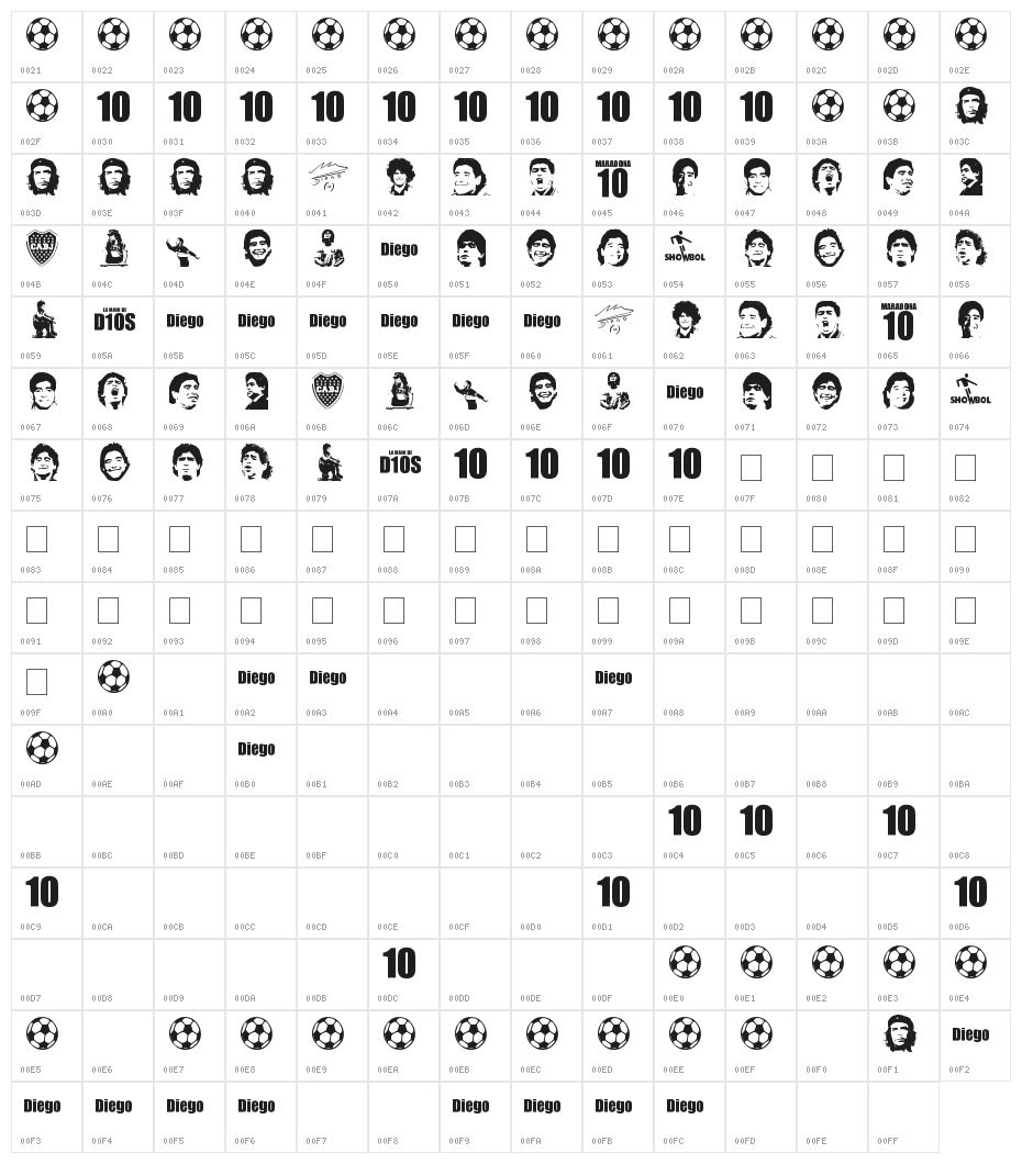 grande maradona Character Map