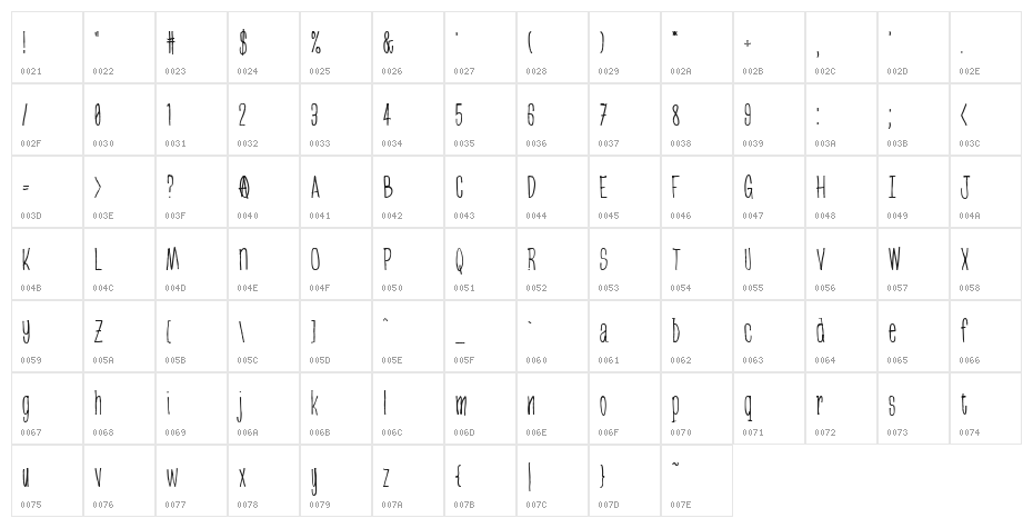 greenbeans Thin Character Map