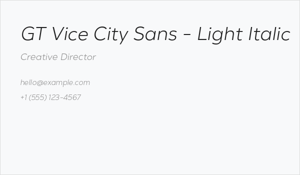 GT Vice City Sans - Light Italic Business Card