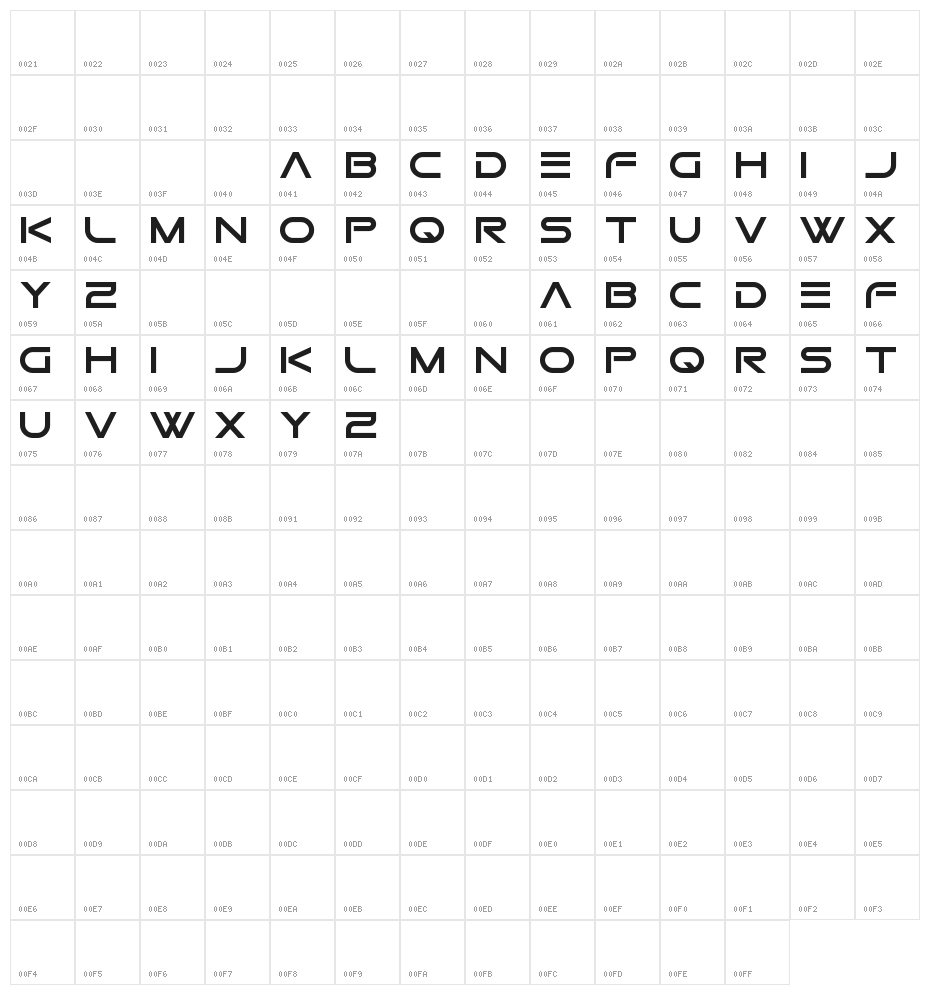 Gtek Nova Character Map