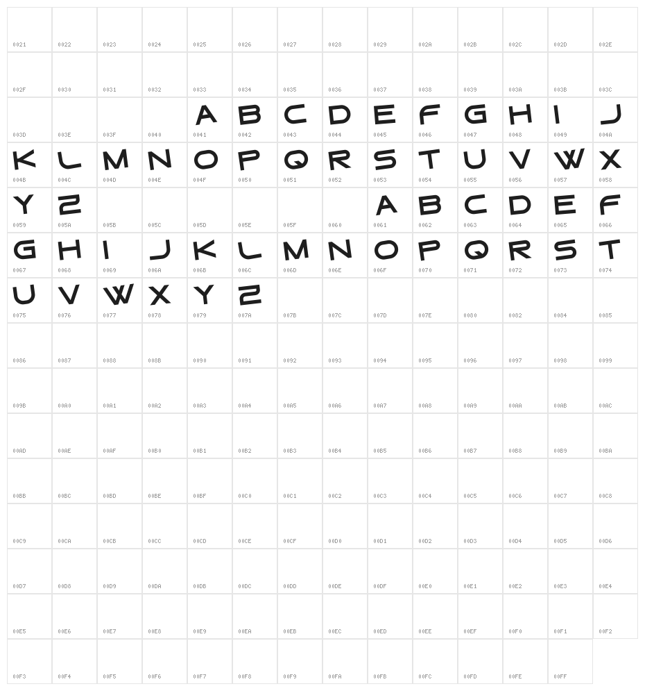 Gtek Regular Character Map