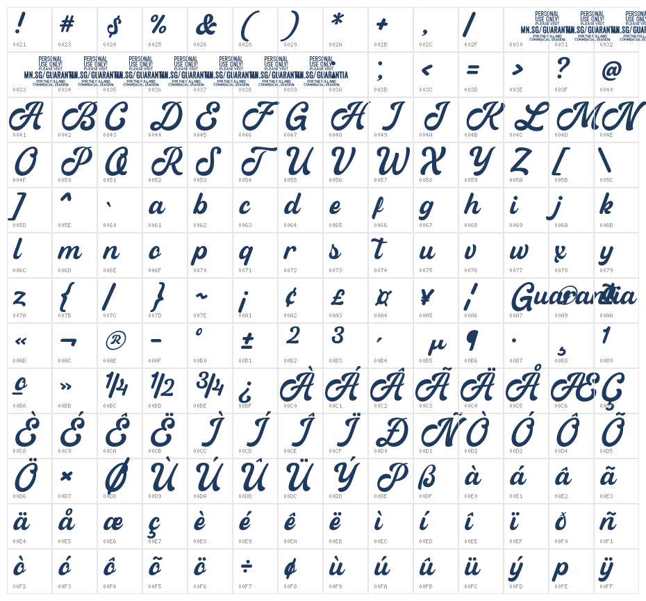 Guarantia PERSONAL USE Regular Character Map