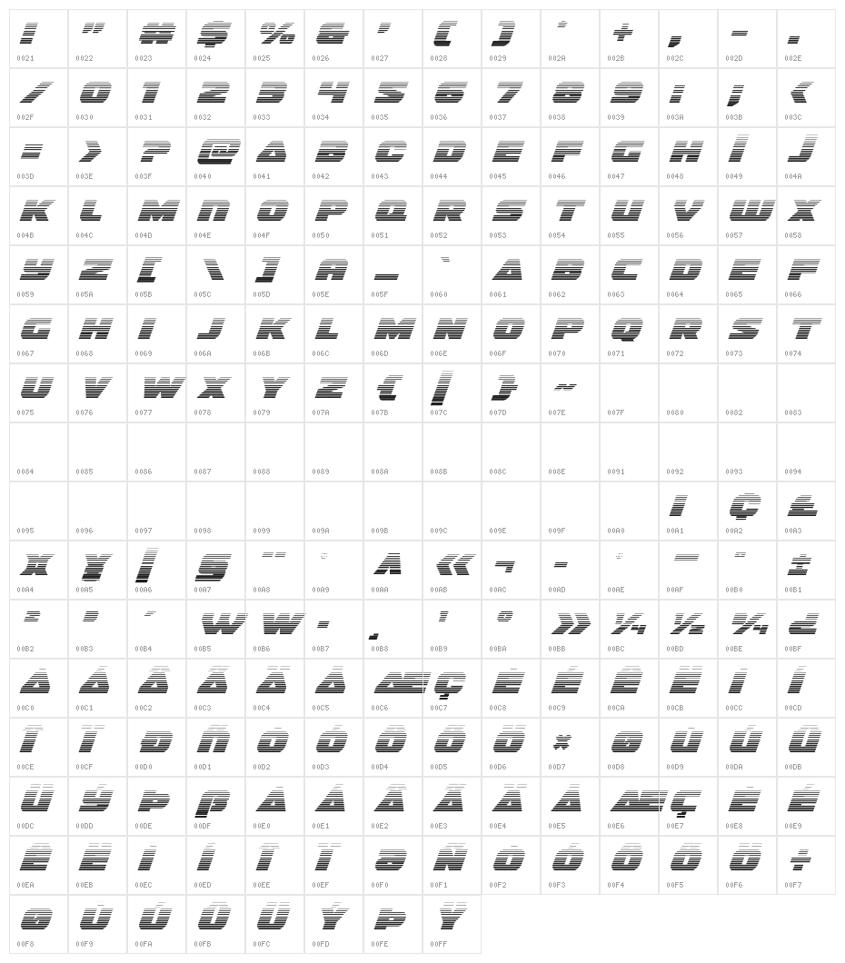 Guardian Gradient Italic Character Map