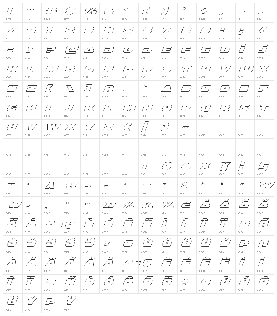 Guardian Outline Italic Character Map