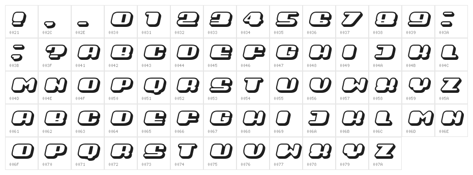 Guest 3D Italic Character Map
