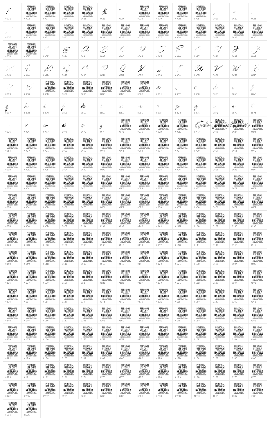 Guld Script Color PERSONAL Reg Character Map