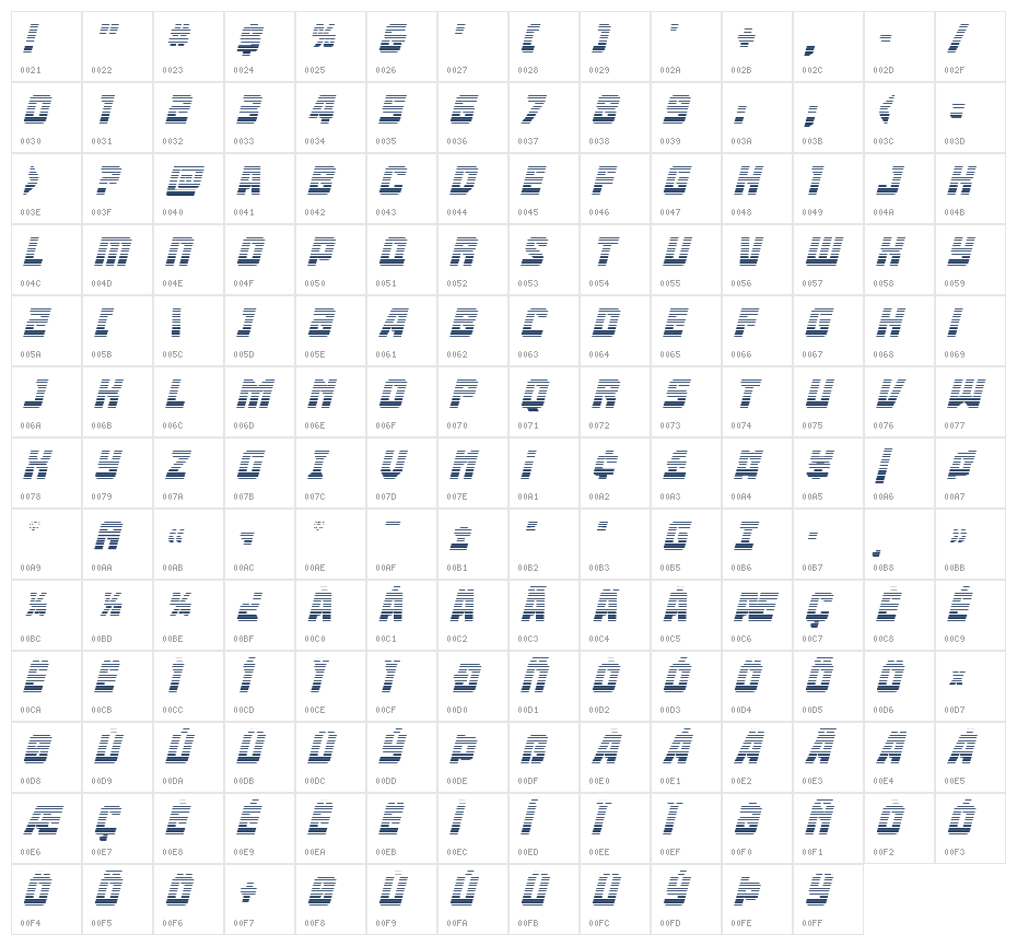 Gunbai Gradient Italic Character Map