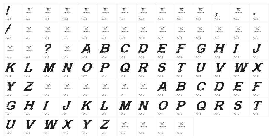 Gunfighter Academy Italic Character Map