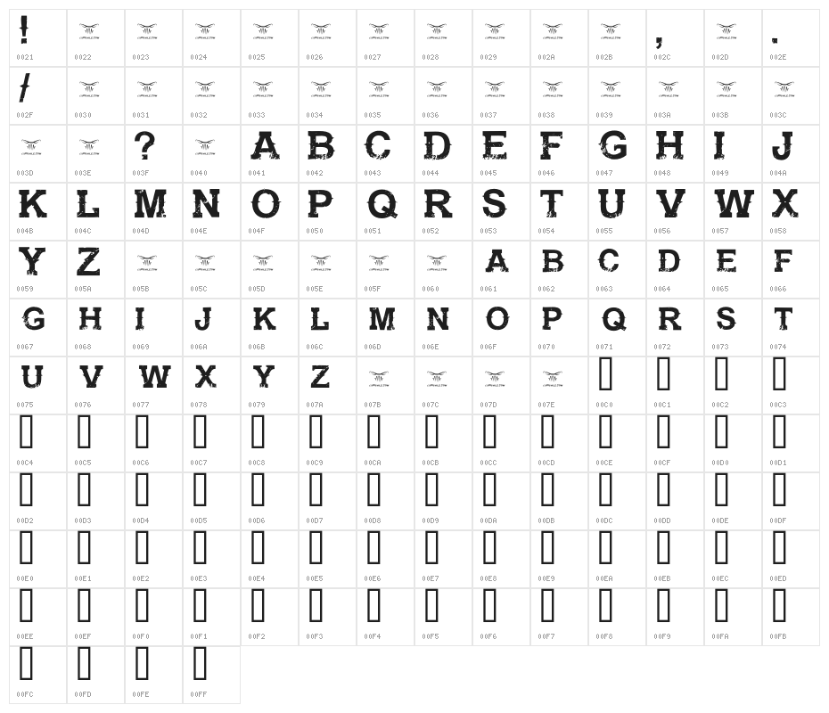 GunfighterAcademy-Regular Character Map