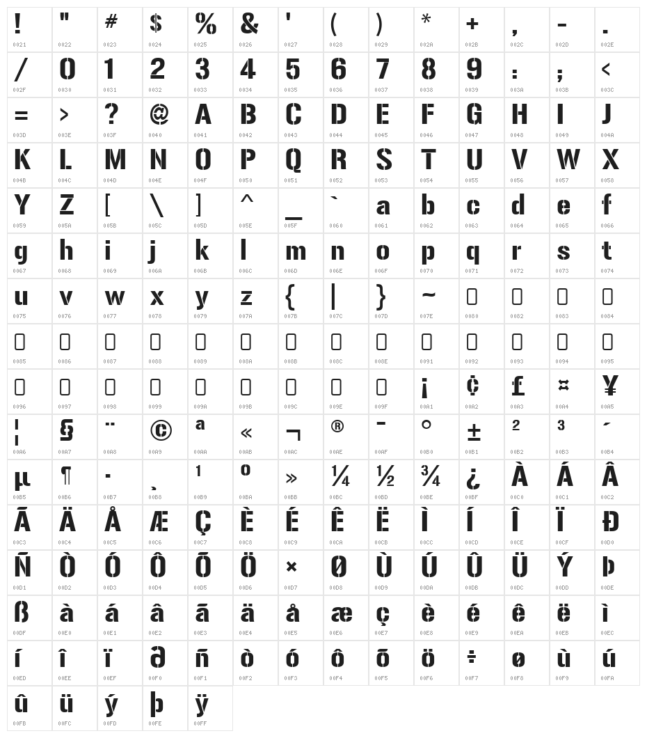 Gunplay-Regular Character Map