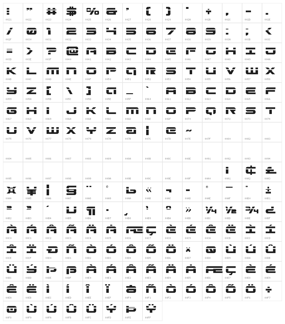 Gunship Laser Character Map