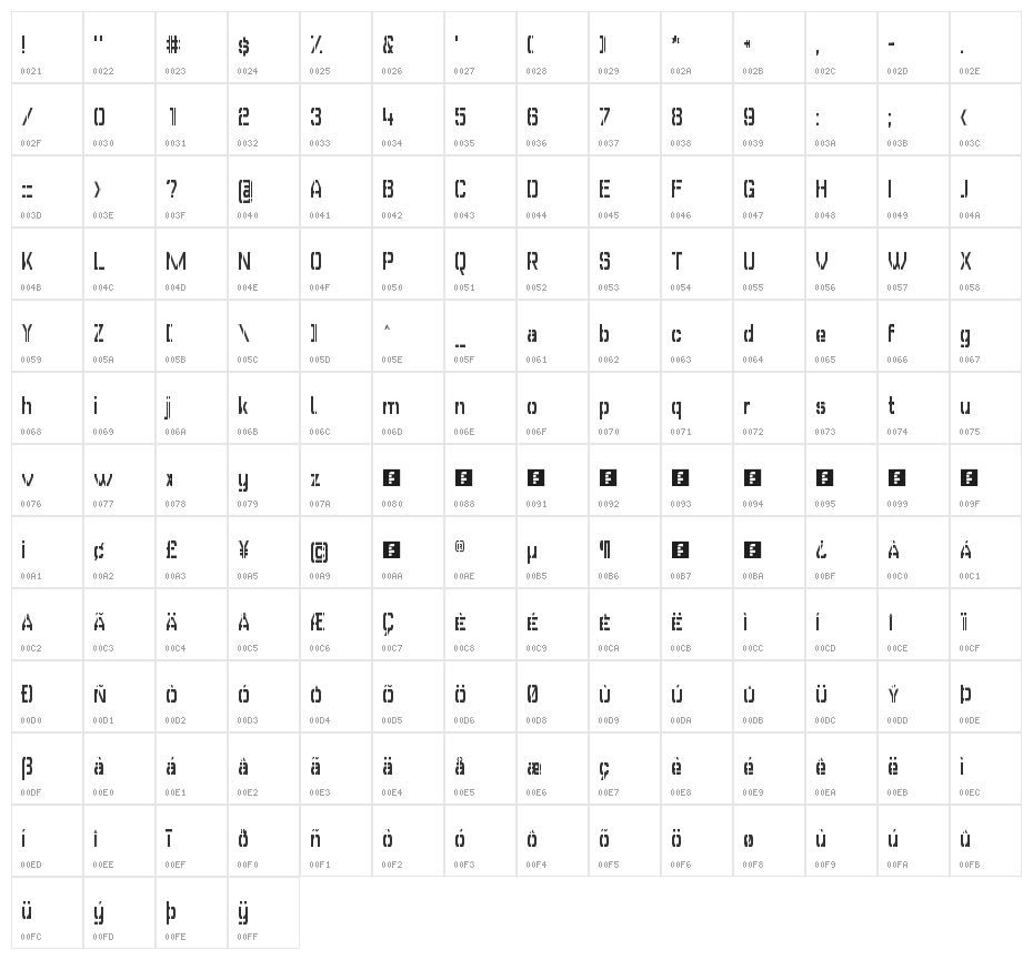 GVB Bus PID 13x8 Regular Character Map