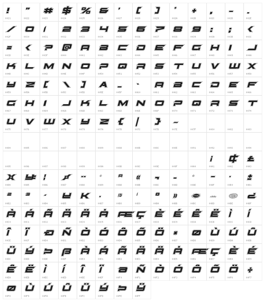 Gypsy Killer Academy Italic Character Map