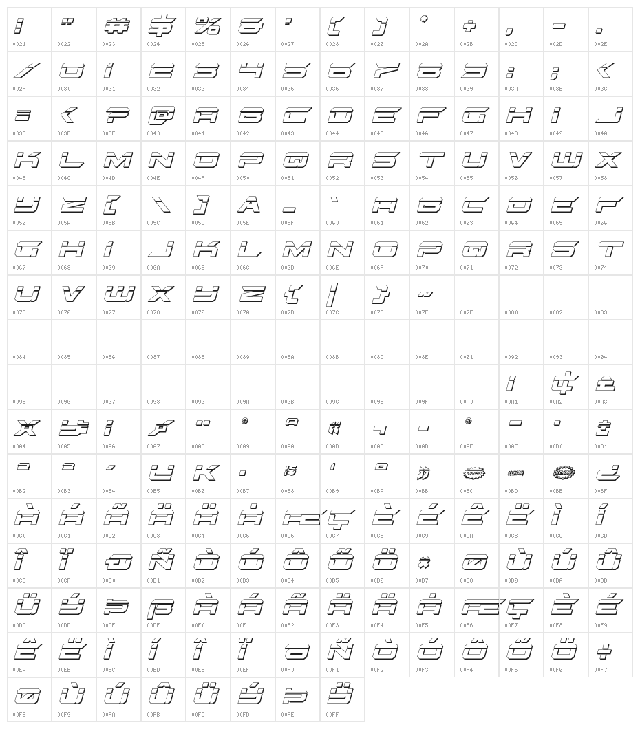 Gypsy Killer Bullet Italic Character Map
