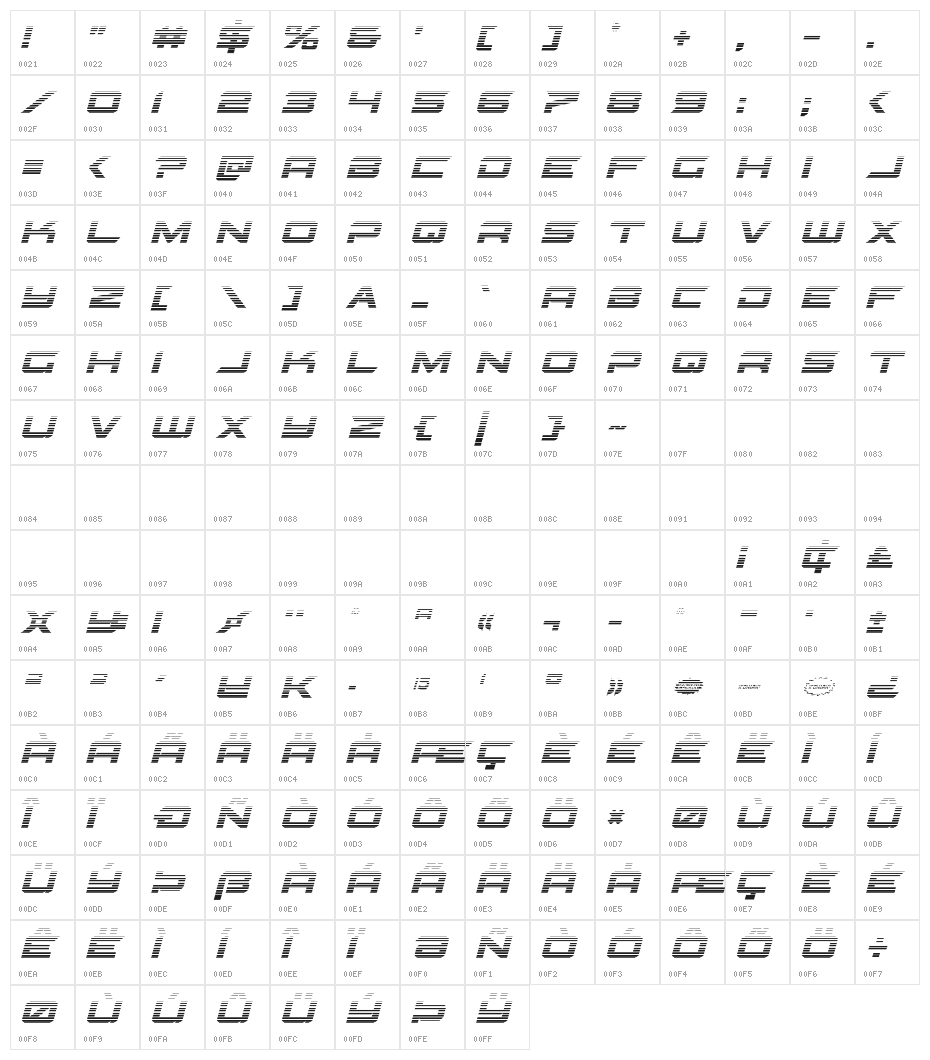 Gypsy Killer Gradient Italic Character Map