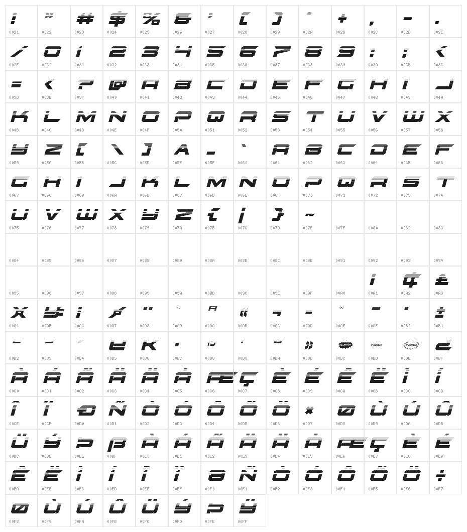 Gypsy Killer Half-Tone Italic Character Map