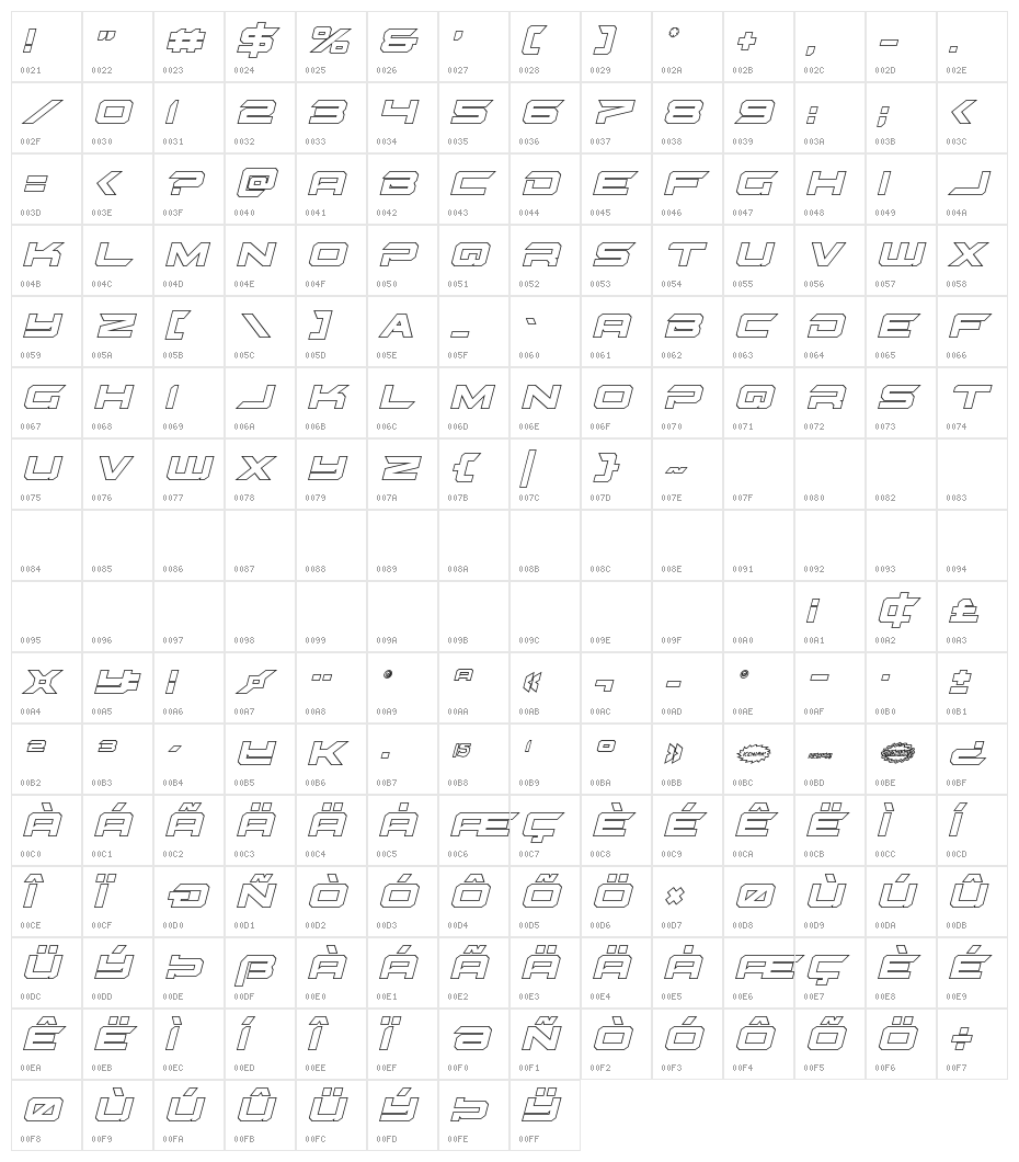 Gypsy Killer Outline Italic Character Map
