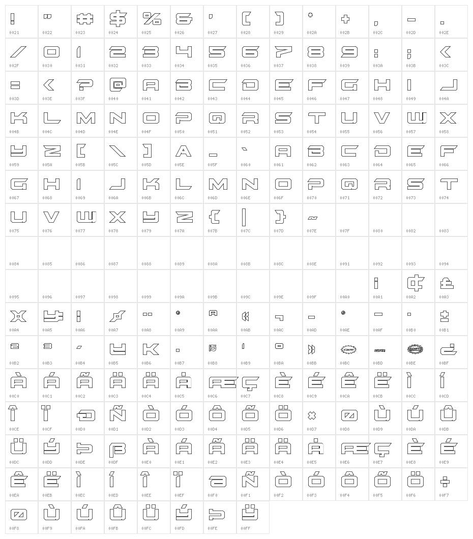 Gypsy Killer Outline Regular Character Map