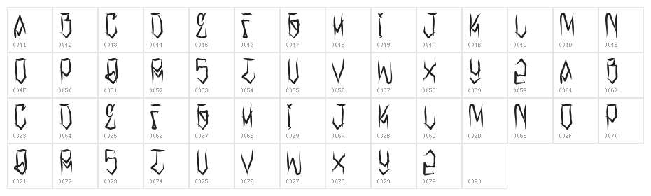 H74 Riverside Thin Character Map