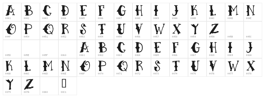 H74 Sacred Heart Character Map
