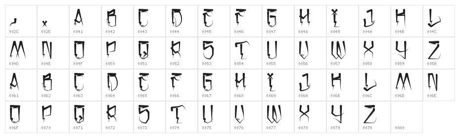 H74 San Loscisco Character Map