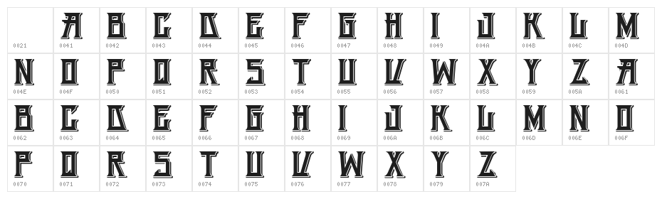 H74 Snake Oil Embossed Character Map