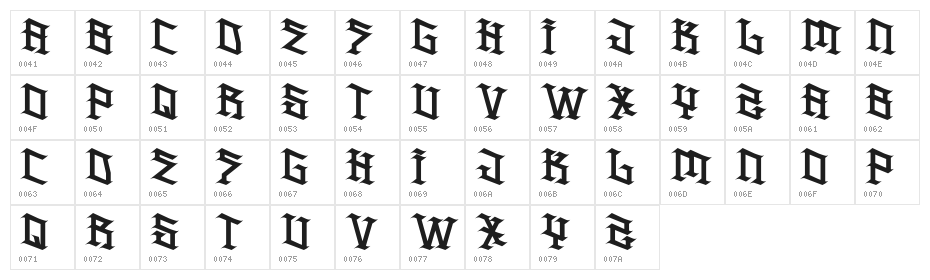 H74 Spitfire Character Map