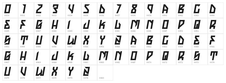 H74 The Golden Dawn Italic Character Map