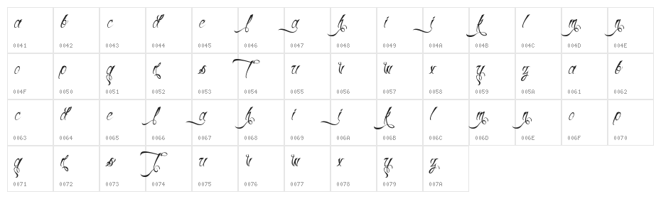 H74 Thunder Script Character Map