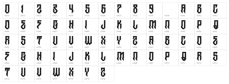 H74 Witches Regular Character Map