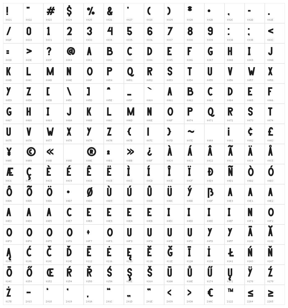 HANDA Bold Character Map