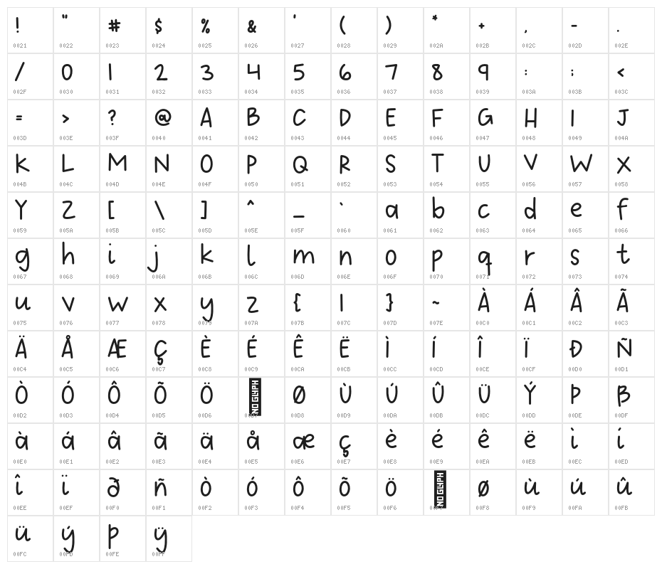 HANDMADE STARS Regular Character Map