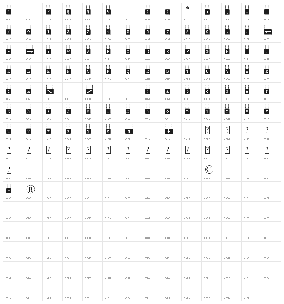 HANG BOARD 123 Character Map