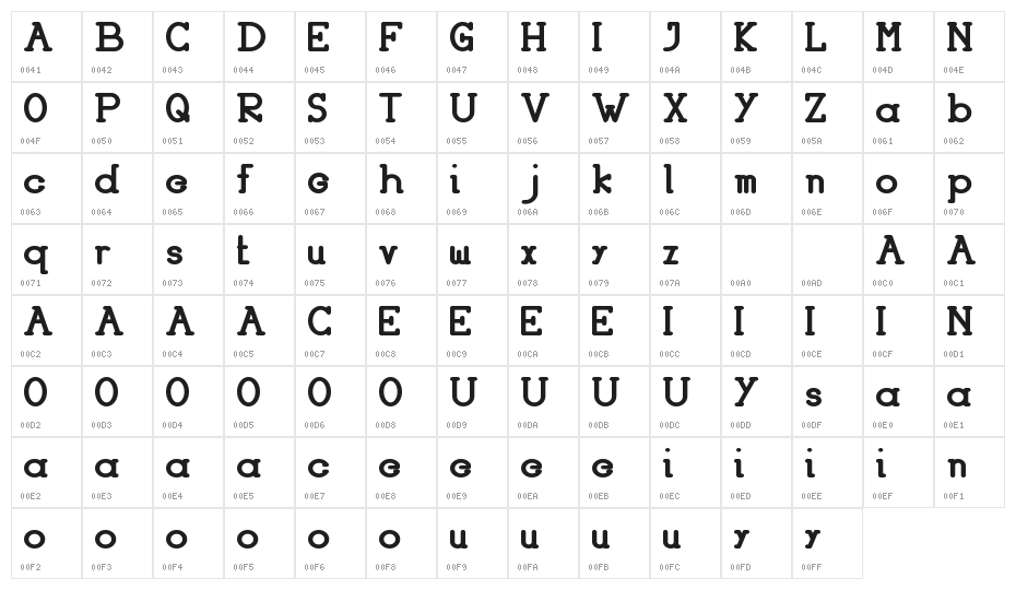 HASTON DEMO Bold Character Map
