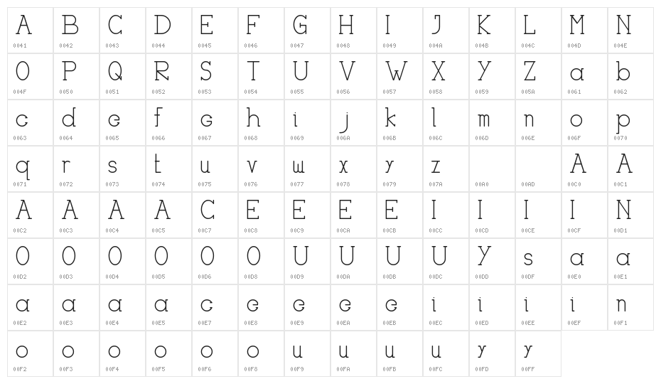 HASTON DEMO Character Map