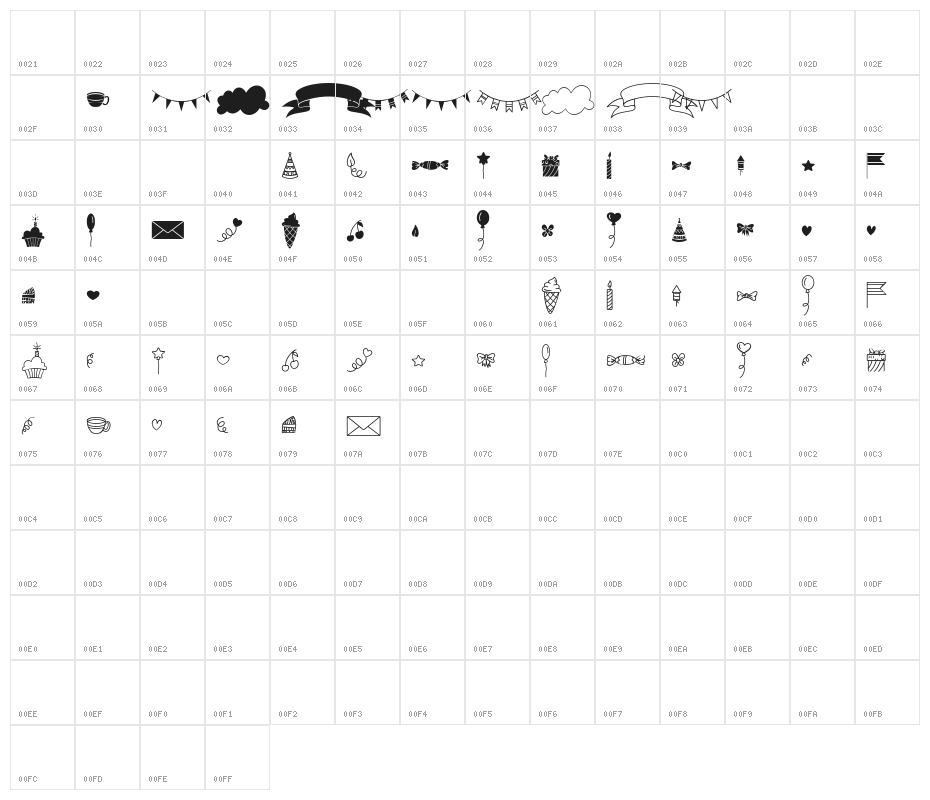 Habede Extra Doodles Character Map