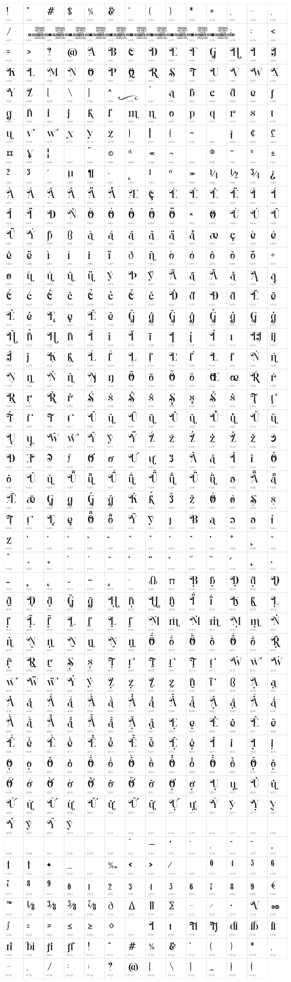 Habita Scenic PERSONAL USE Regular Character Map
