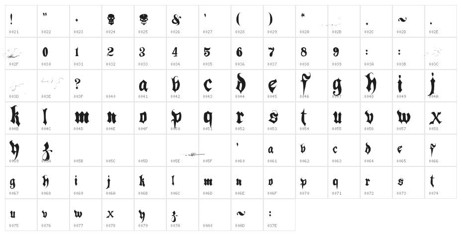 Hacjiuza Character Map