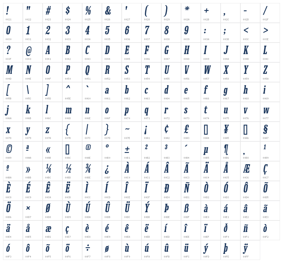 Hackensack SemiBold Italic Character Map