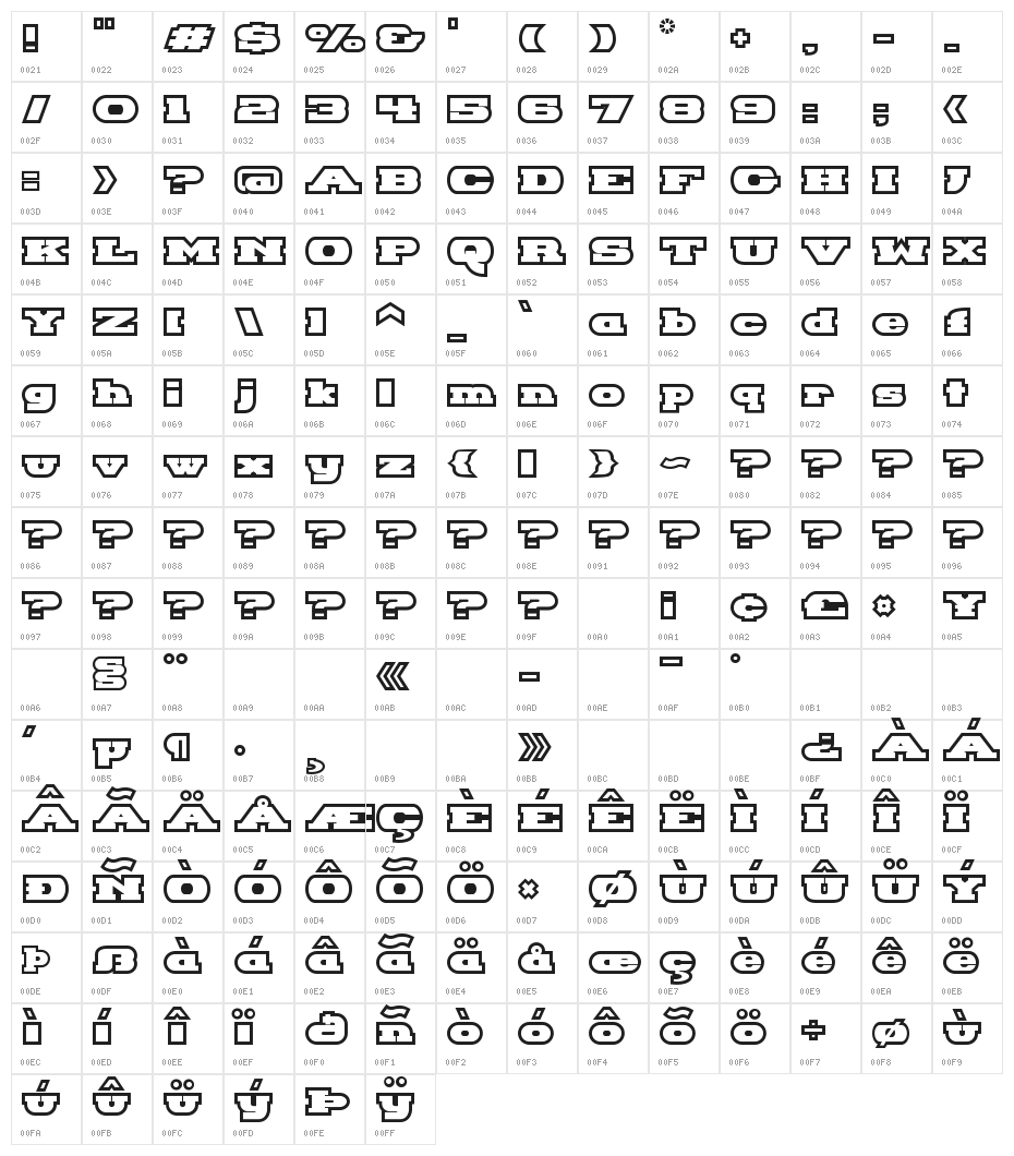 Hackney Block Outline Character Map