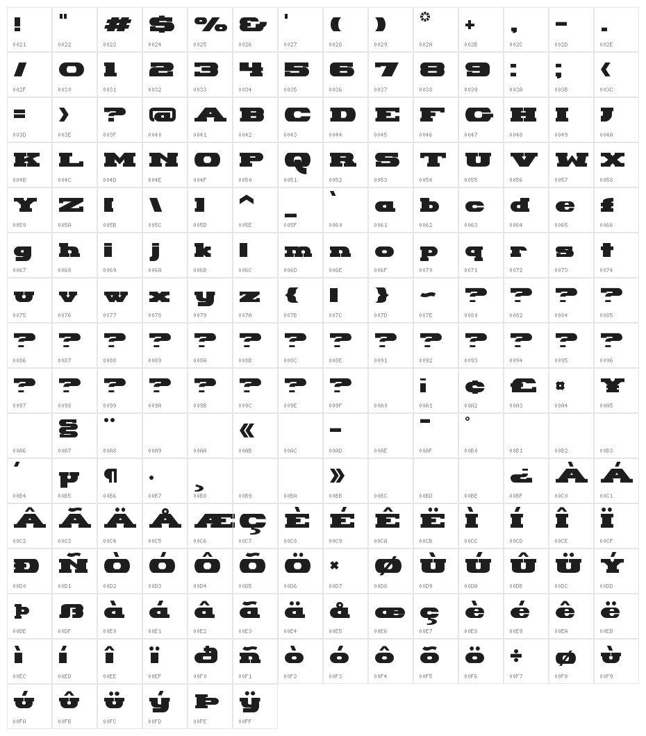 Hackney Block Character Map