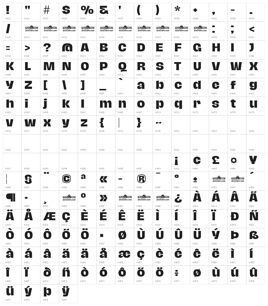 Hagrid Text Trial Extrabold Character Map