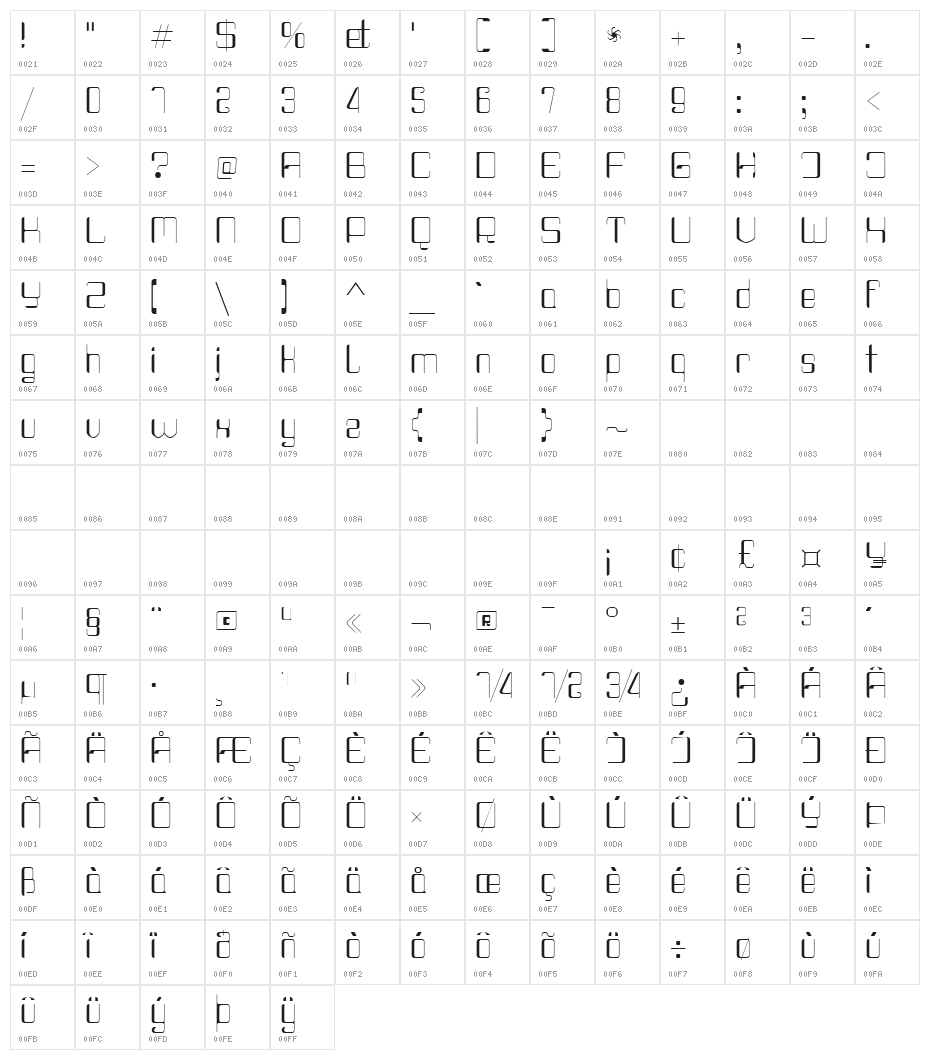 Haike  Thin Reg Character Map