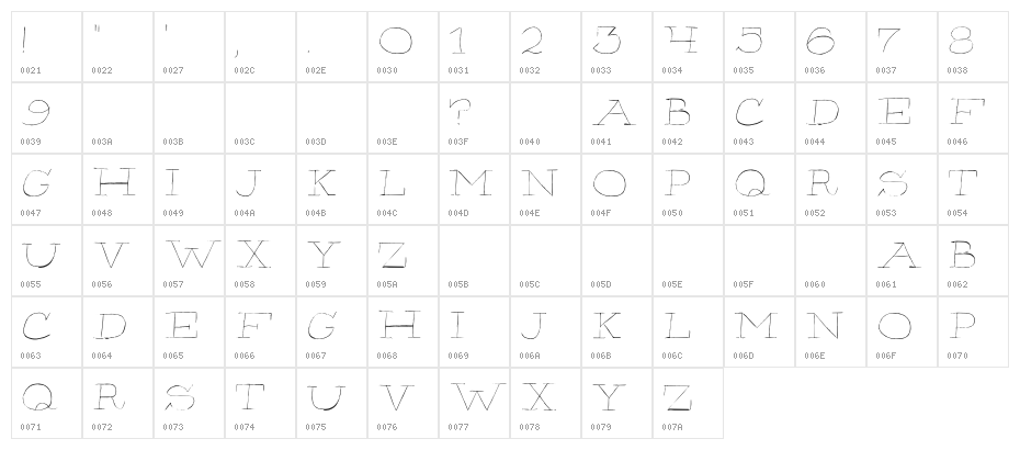 Hairliner-Regular Character Map