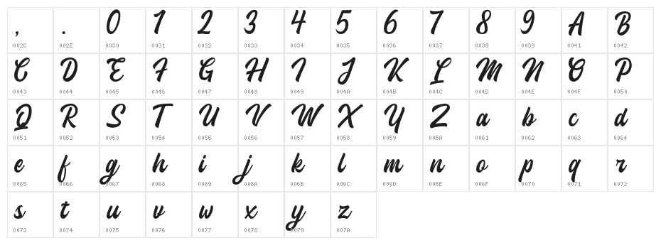 HalaneyDemo-Regular Character Map