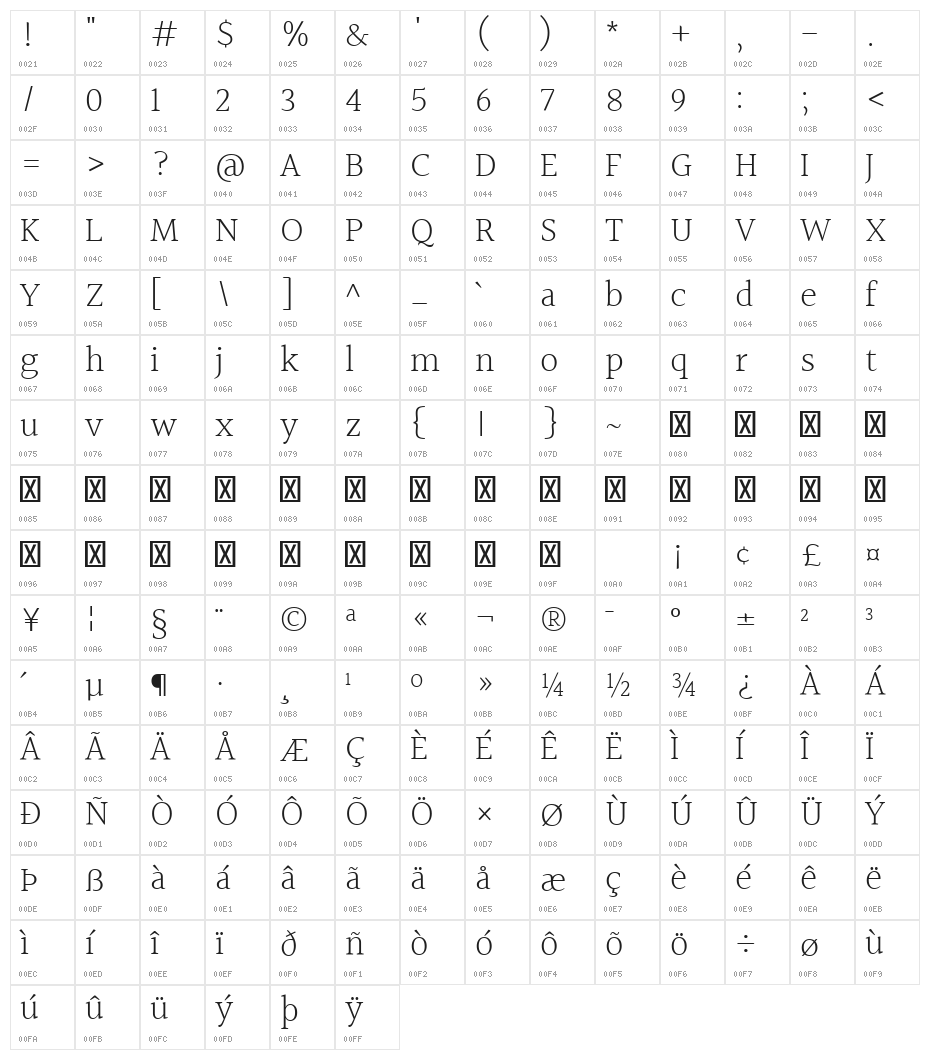 Halant Light Character Map