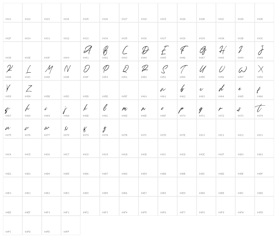 HalcyonFREE Character Map